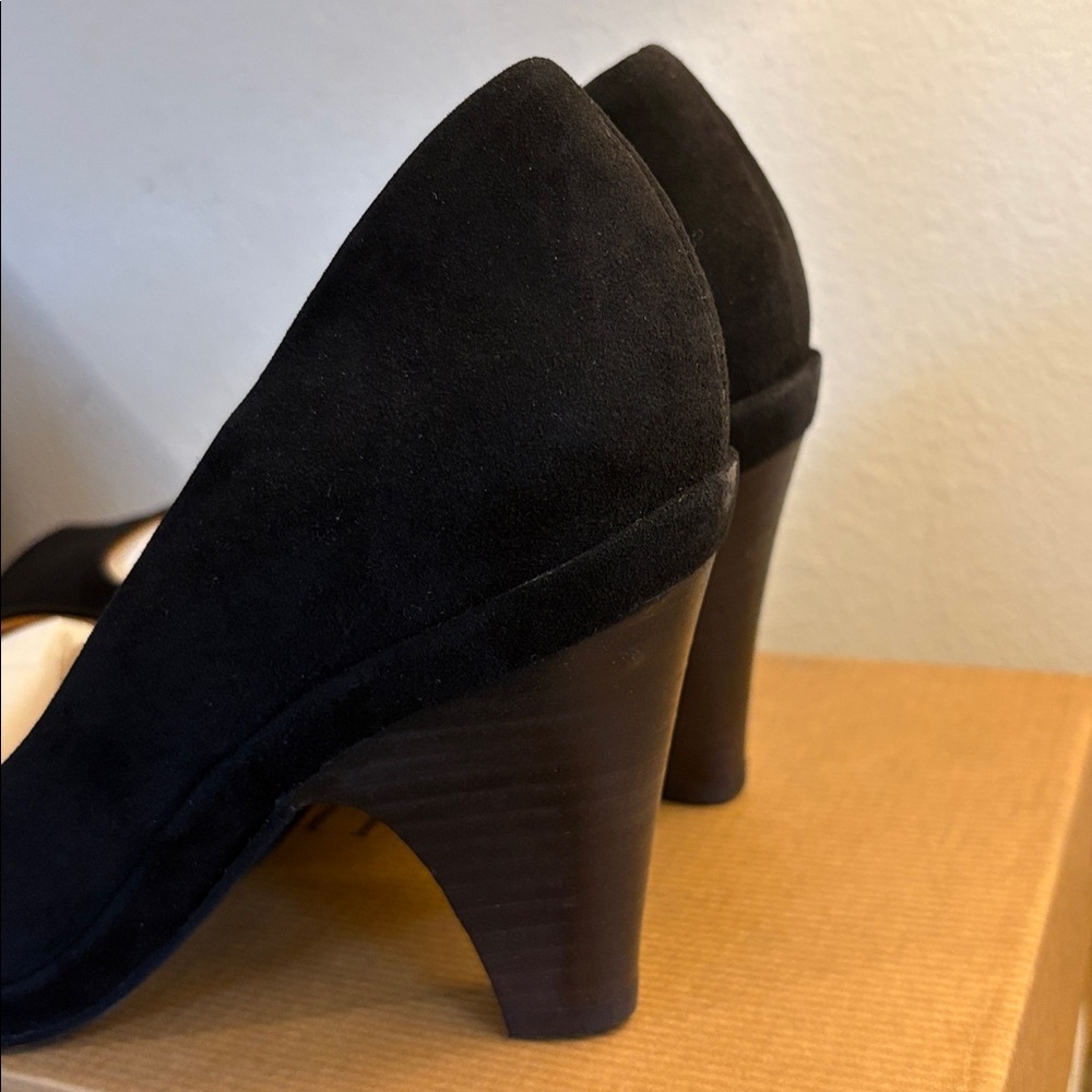 NIB [Coclico] Polly Peeper Spanish Made Suede Block Heels Black Womens 37/US 6.5 - Picture 5 of 13